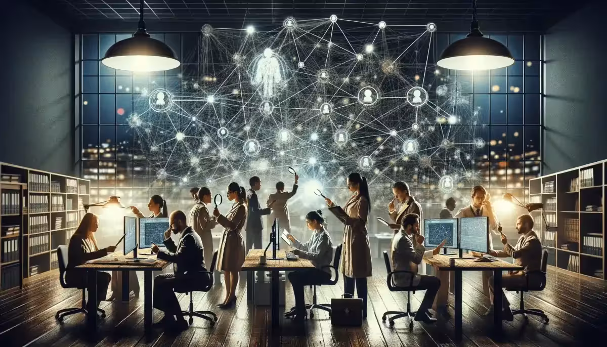 Scientists collaborating in a high-tech environment.