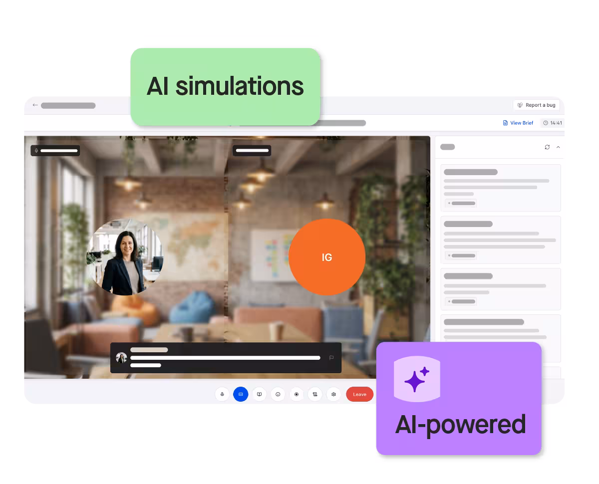 Virtual meeting with AI simulation interface
