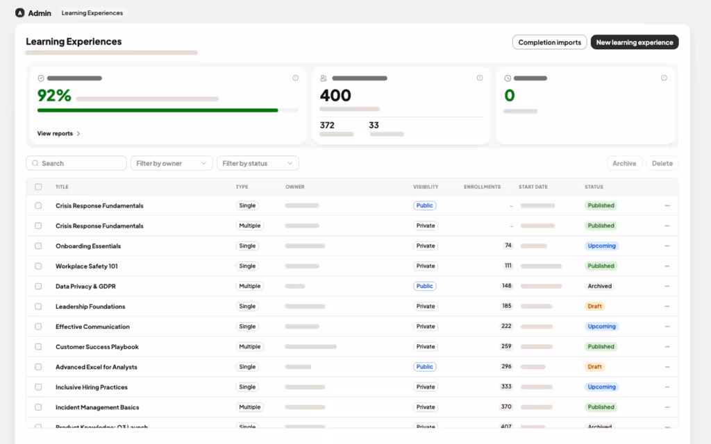 landscape learngo admin learning experiences