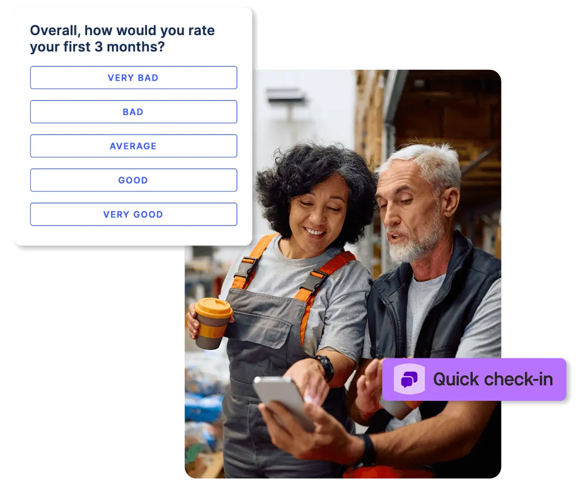 Two people discussing a check in via workstep